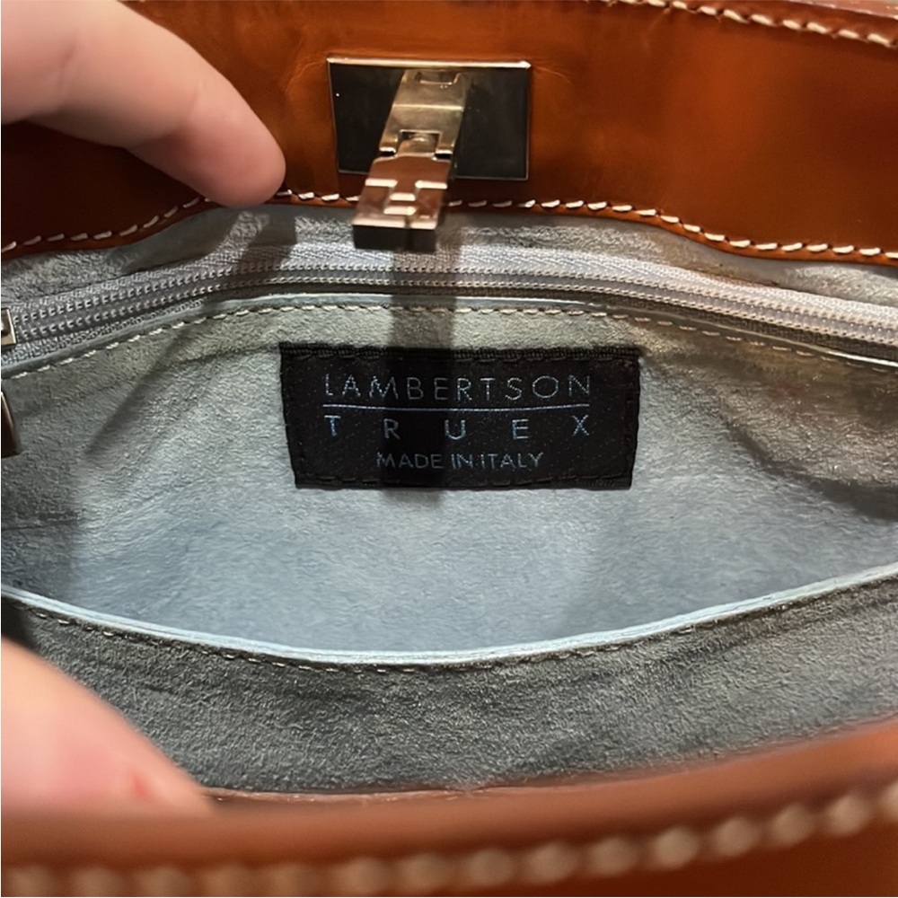 Lamberston Truex Cognac Leather Handbag, Vintage - Picture 13 of 15